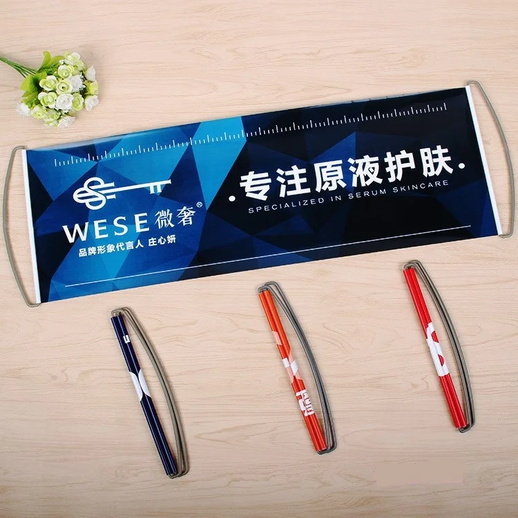 Custom Logo Printing 24x70cm Hand Held Roll Up Retractable Scroll Banner For Advertising/Sports Football Fans