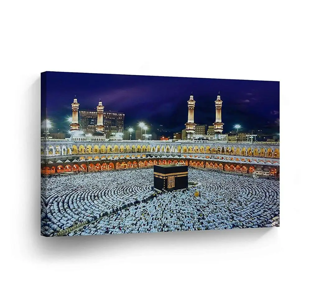 
islamic art painting core dighted Canvas Print Praying Around Kabaa Vector muslims led wall picture home decor Christmas gifts 