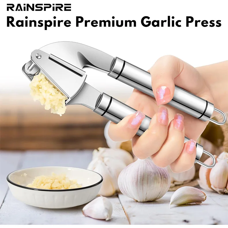 Premium Garlic Press Stainless Steel, Garlic Mincer Tool, Garlic Crusher Tool, Garlic Smasher Garlic Masher Includes Silicone Ga