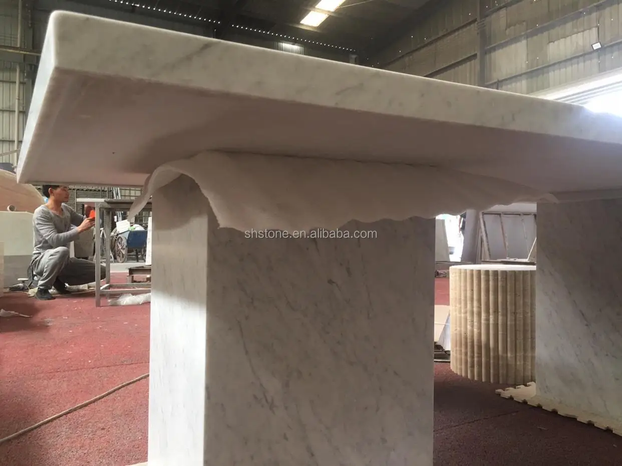 SHIHUI Nordic Luxury Natural Stone Furniture Large Carrara White Marble Dining Table