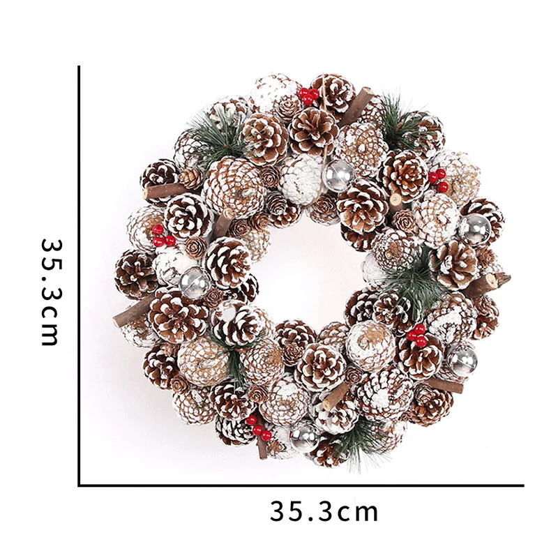 Christmas Light Wreath for Front Door Decoration with Ball Ornaments Poinsettia Flowers Pine Cones for Festival Party