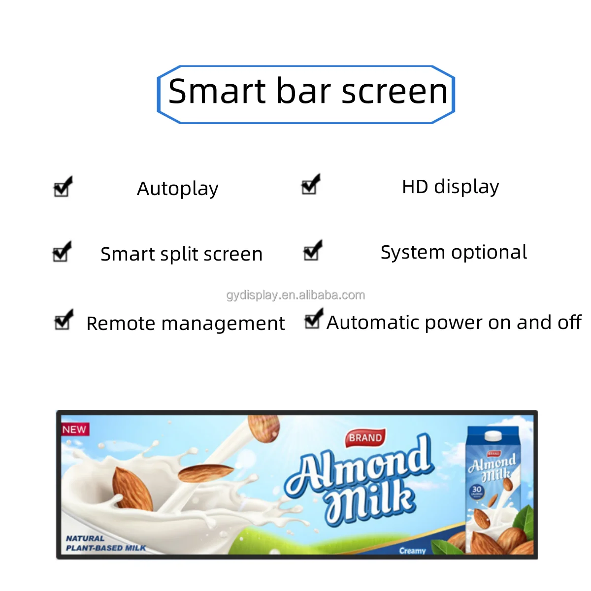 75 inch stretched bar lcd digital screen advertising display monitor