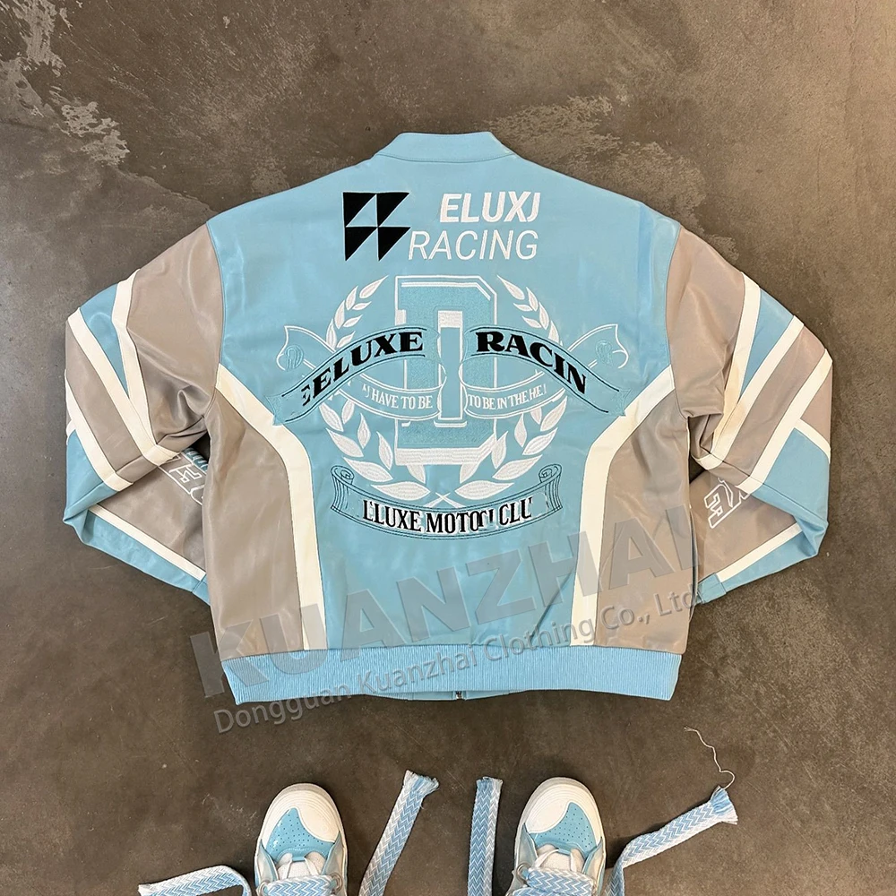 Custom manufacturer race jackets embroidery man letterman puffer plus size winter leather racing jacket for men