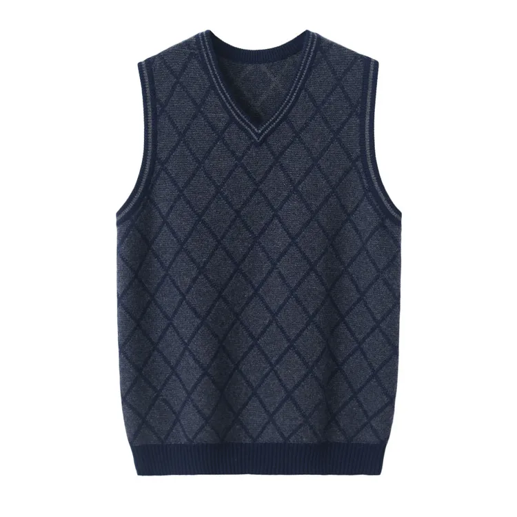 Jacquard diamond-type lattice knit pullover men sweater down vest mens cashmere