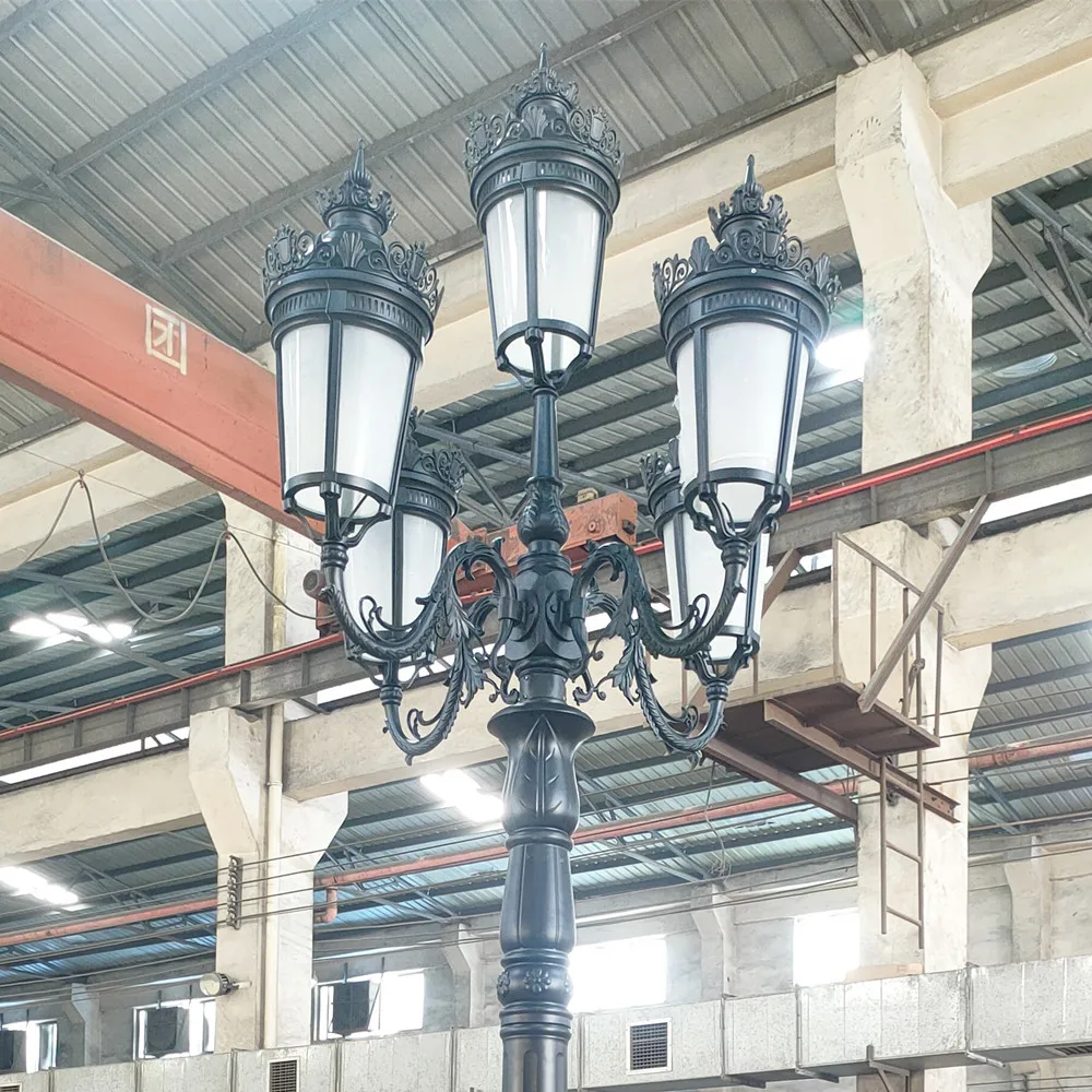 Wholesale Custom Design Park Square Garden Street Antique Nordic Black Gold Precision Cast Aluminum Lamp Poles Light Post