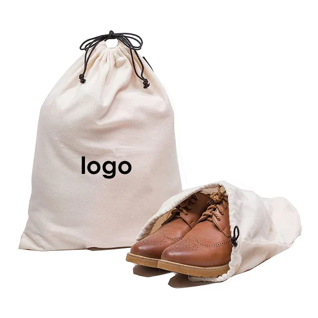 Recycled Organic Cotton Canvas Drawstring Shoe Dust Bags With Logo Dustbag For Shoes Screen Printed
