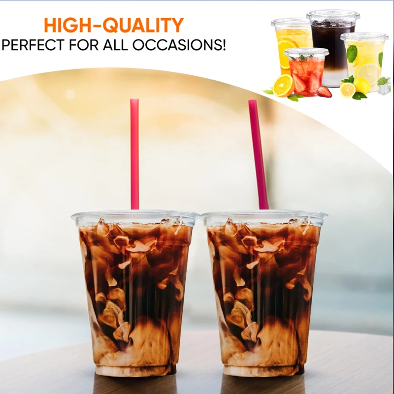 14oz 16oz 20oz 24oz Logo Custom Printed Clear PLA PET PP Drink Bubble Tea Disposable Plastic Cups Coffee Cup With Lids