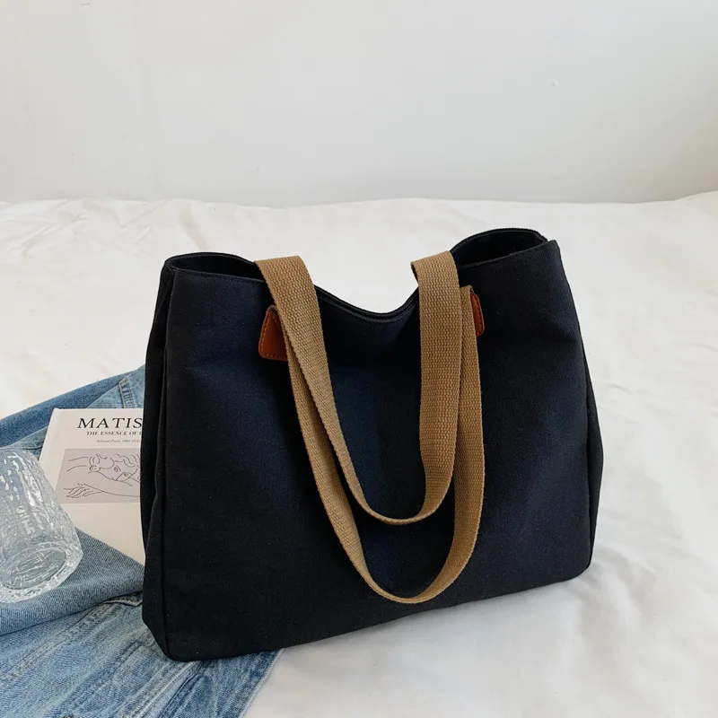 Customize Hand Made Canvas Shoulder Bags Heavy Duty Tote Reusable Grocery Shopping Bags Cotton