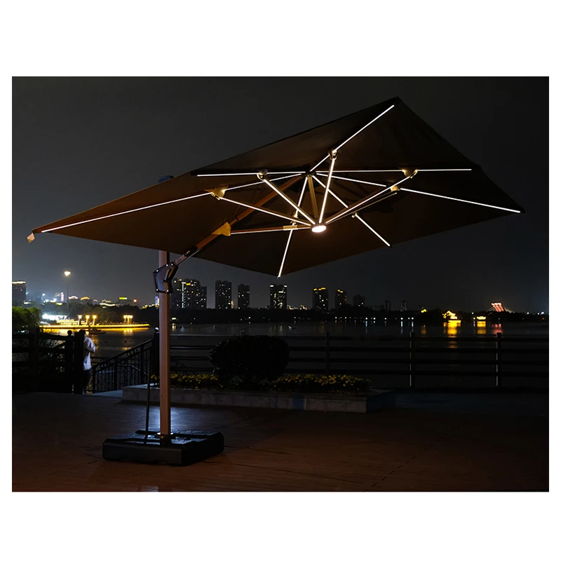 Garden giant cantilever parasol umbrella electric cantilever square umbrellas with lights