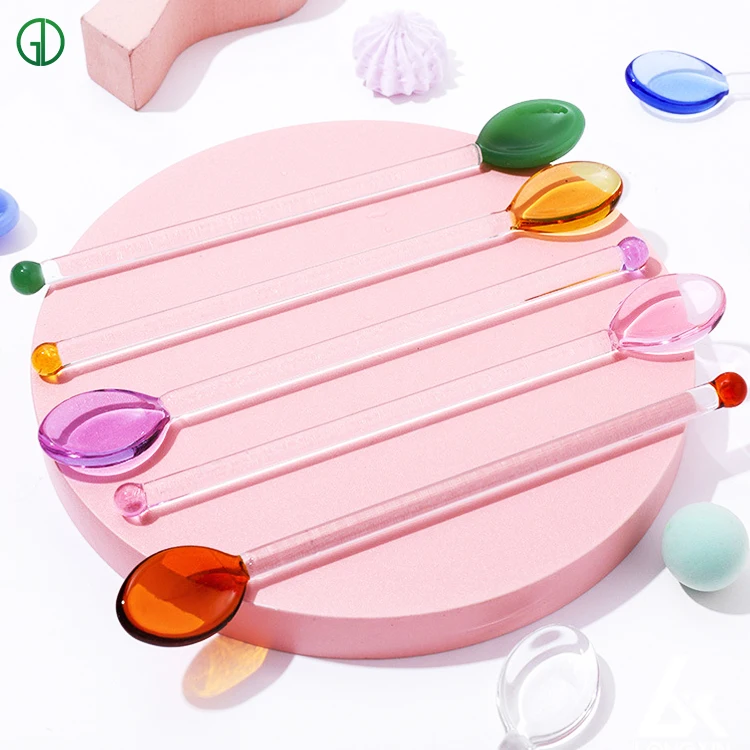 Wholesale Dishwasher available Decorative Long Handle Ice Cream Wedding Dessert Yogurt Milk Coffee Stirring Glass Spoon