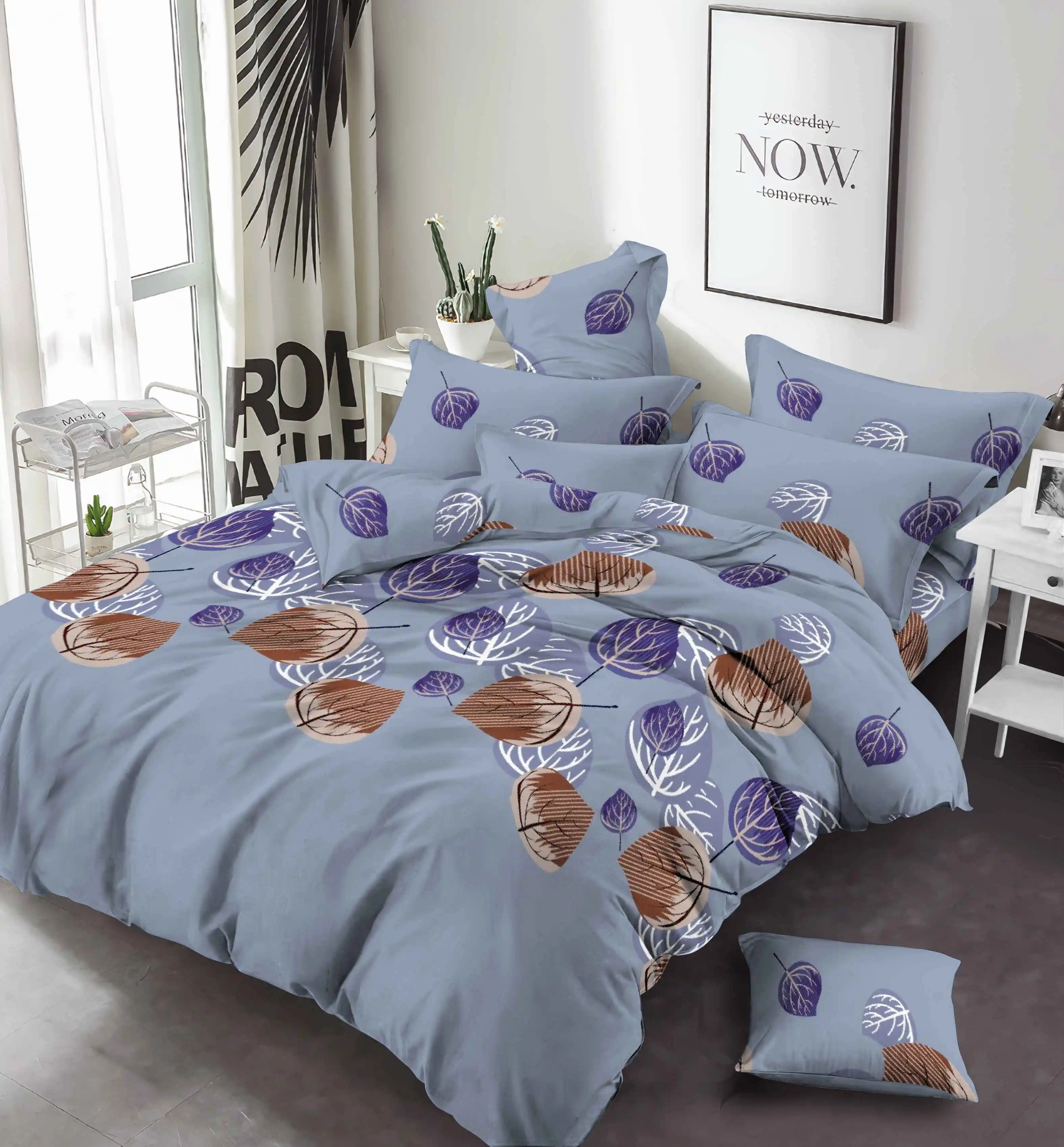 Leaf designs printed bedsheet bedding fabric 100% polyester microfiber fabric brushed polyester home textile fabric