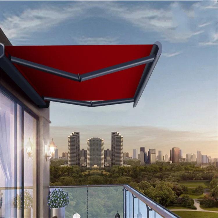 large size strong wind retractable Motorised full cassette electric awning with remote control LED light