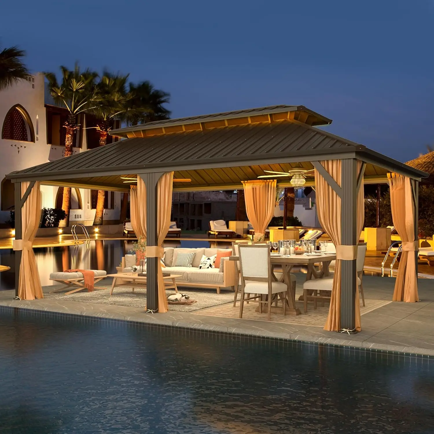 Youya Customizable Size with door Aluminium Outdoor Gazebo Double Roof Sun Room Pavilion Gazebo