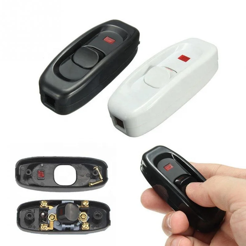 
Appliance Switch 10A Inline ON/Off Rocker Switch Feed-Through Table Desk Lamp Cord Cable Switch With LED Indicator Lightm Button 