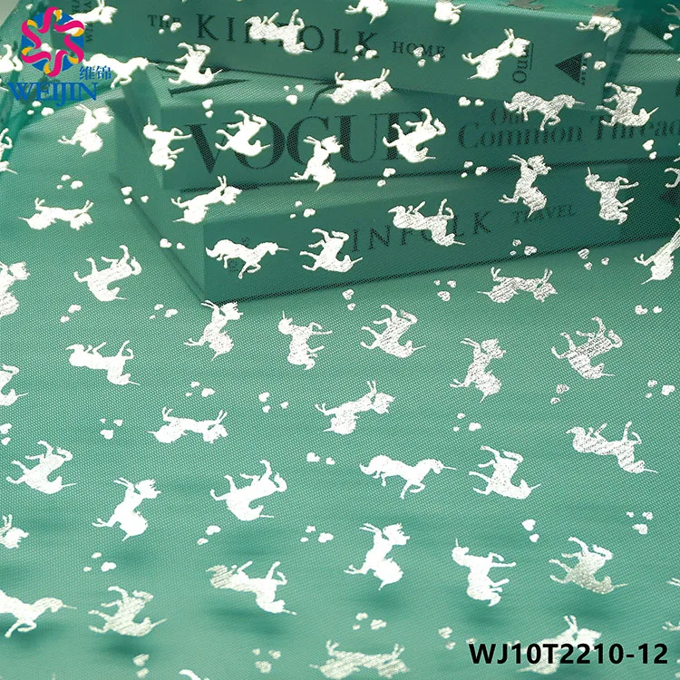 New Soft Printed Pony Chiffon Lace Fabric with Gold Plated Printing Shining Pony Mesh Fabric Clothing Skirt