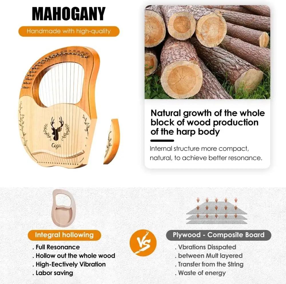 Lyre Harp 19 String Portable Small Harp lira instrumental madera