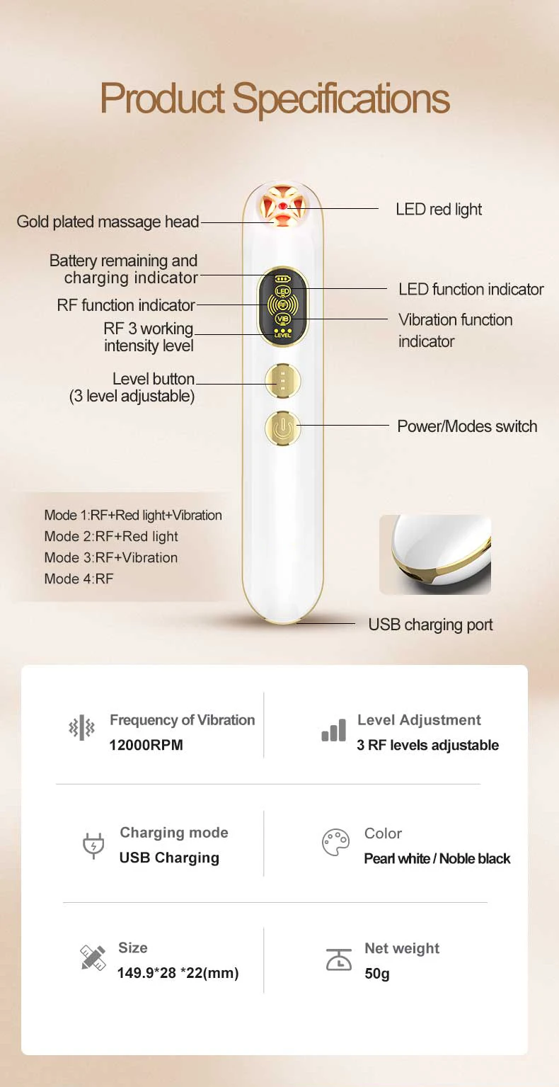 trending eye massager wand RF vibration removing eye dark 24k gold smart eye massager apparatus machine