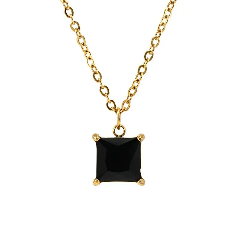 Wholesale Trendy Blue Green Black 10MM Zirconia Jewelry Stainless Steel 18K Gold Plated Square Zircon Diamond Pendant Necklace