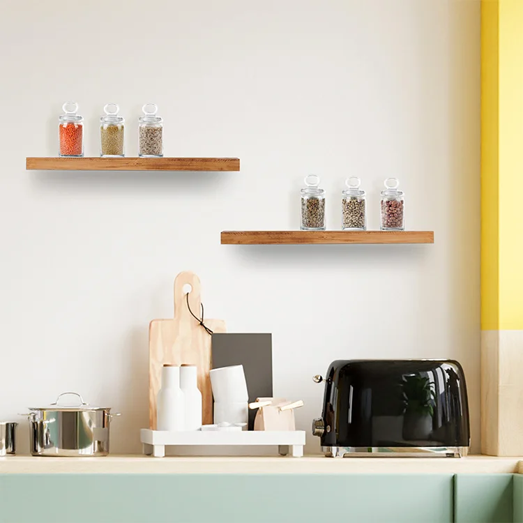 Bathroom Kitchen Bedroom Living Room Set of 2 Wall Decor Shelves Wall Wood Mounted Farmhouse Floating 