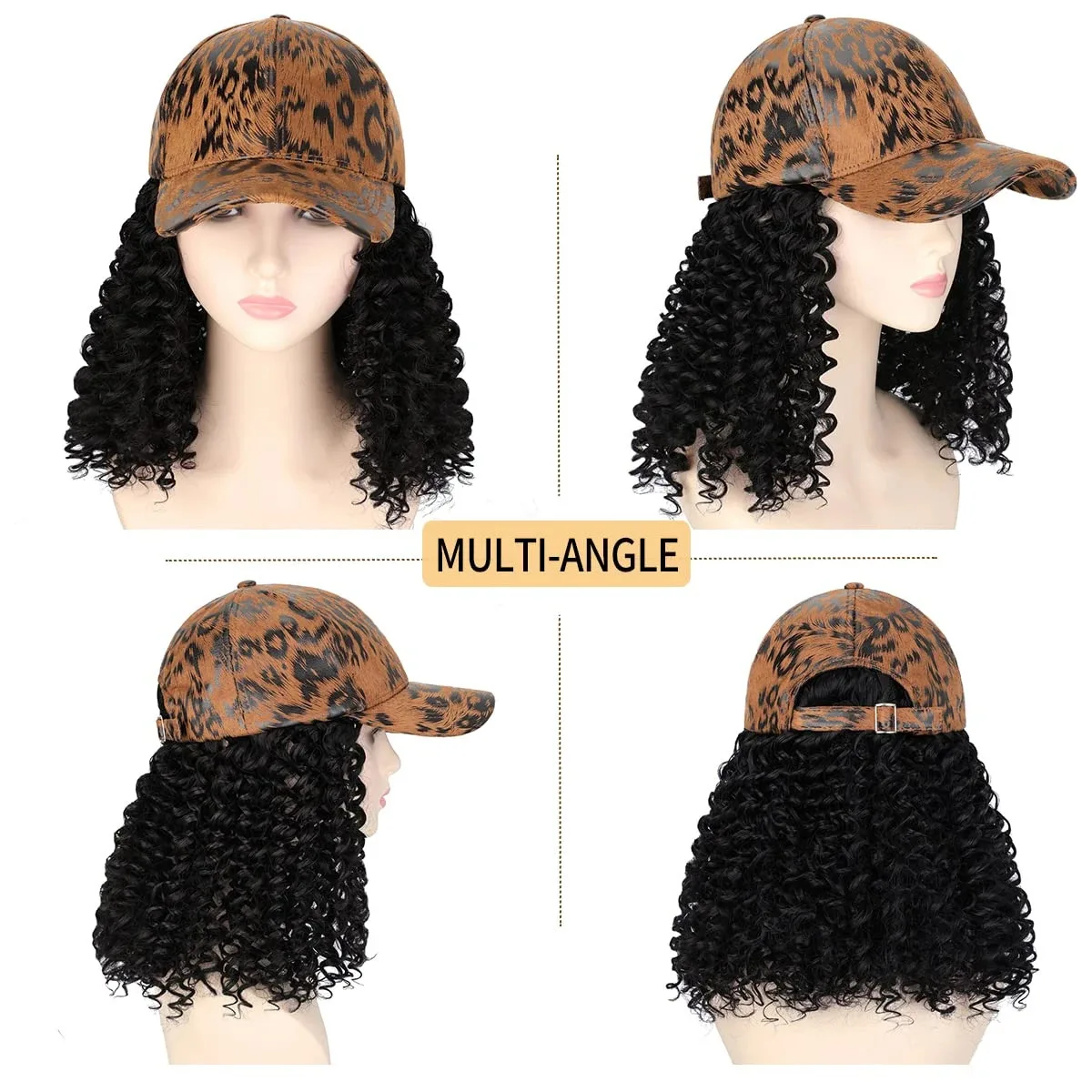 Natural Black/Brown Auburn Lace Cap Wig Synthetic Short Afro Kinky Curly Cosplay Style for Women Baseball Cap Wig with Hair