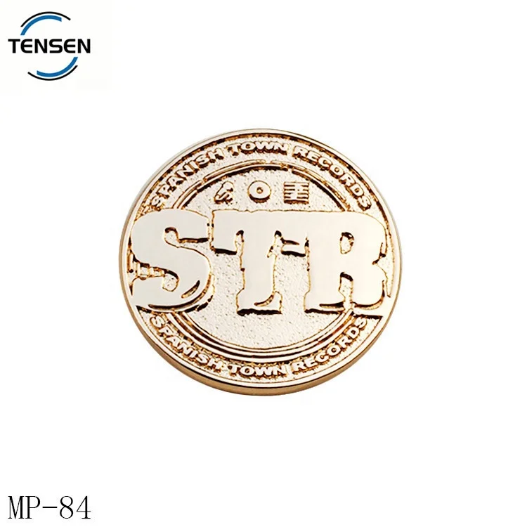 Large logo raised plate design zinc alloy handbags round gold letter metal label badge hardware with rivets
