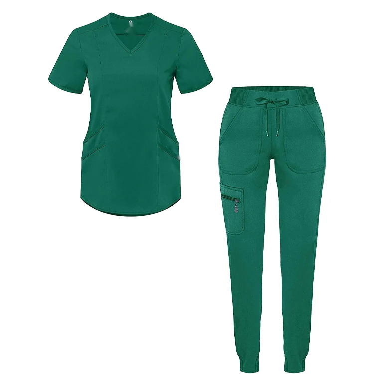 New Style Plus Size Two Piece Polyester Set Summer Scrub Joggers Stretch Women Medical Scrubs Uniforms