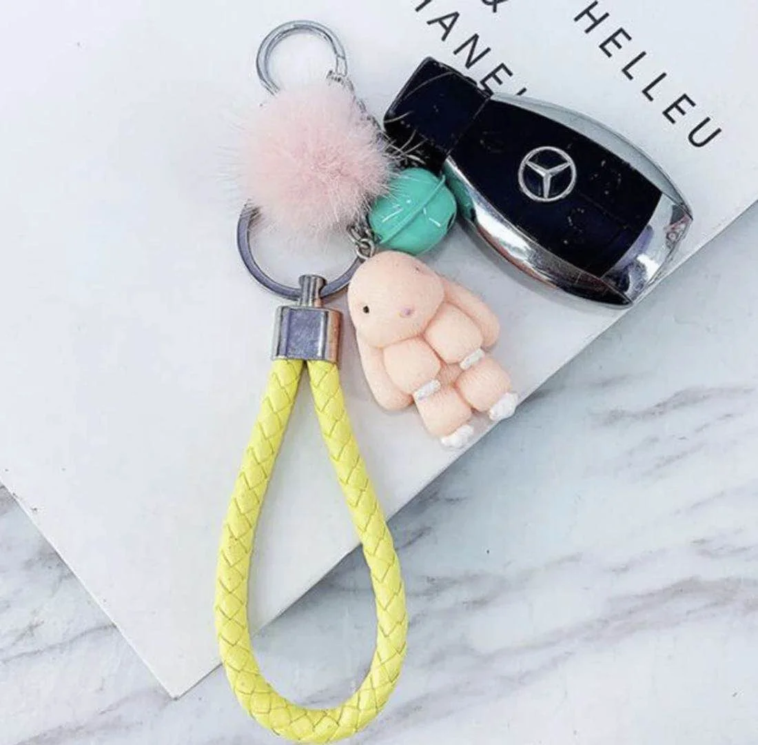
Cute rabbit from resin, keychain of mink fur, globular cartoon key for keys in the form of a rabbit for women, 