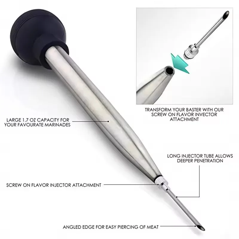 Meat Injector Syringe Turkey Baster with Marinade Injector Needles Cleaning Brush for BBQ Grill Smoker, Turkey and Brisket