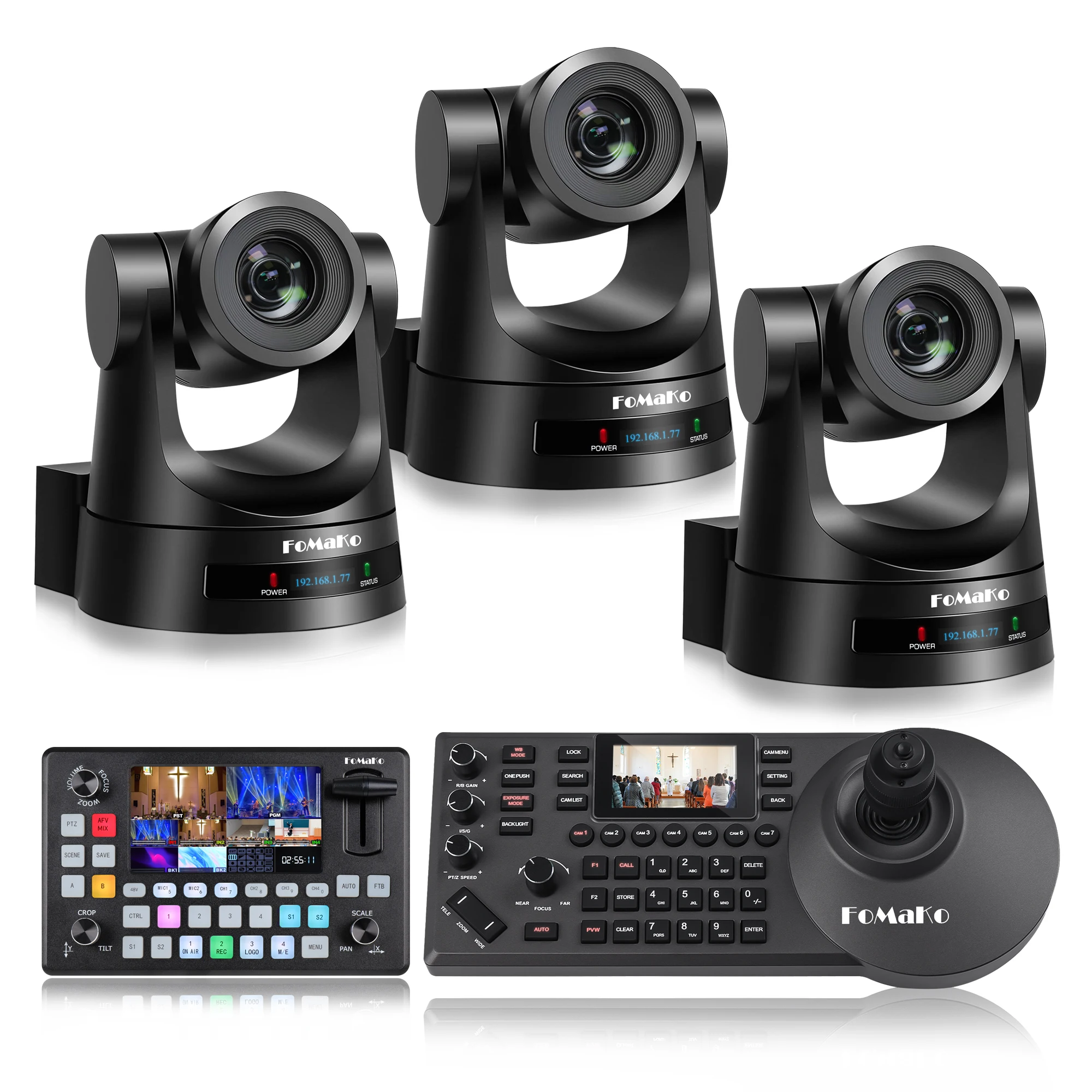 FoMaKo BH520 3 * FMK20SDI HDMI SDI PTZ комплект камеры + 1 контроллер джойстик Переключатель видеомикшера для церковного богослужения