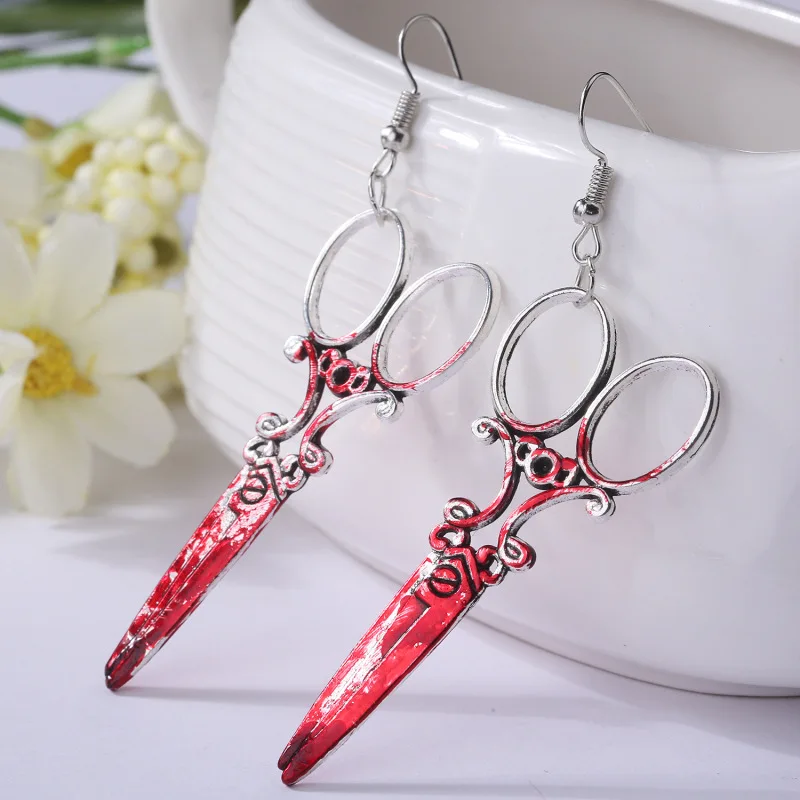 2021 Goth Horrible Blood Scissors Earrings Handmade New Fashion Bloodstained Sword Axe Punk-Style Halloween Dangle Earrings