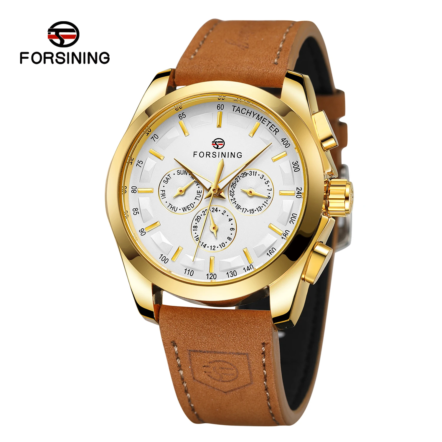 Forsining Luxury Brand Men Automatic Mechanical Watch Golden Metal Series 3D Bolt Skeleton Dial Rubber Strap Male Wrist Watches