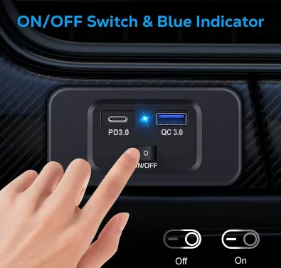 12V USB Outlet, USB A and USB C Port with On Off Switch Compatible with a 12-Volt Power Source