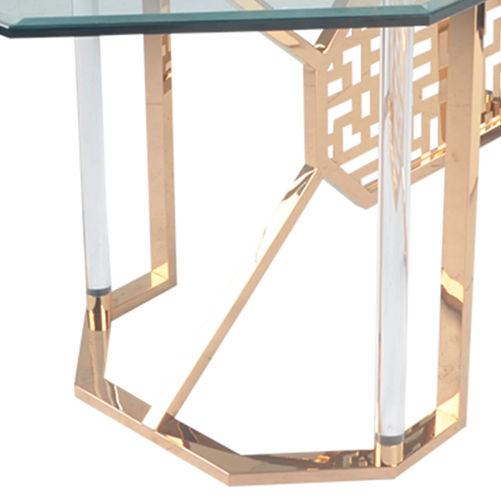 Chinese Furniture Rectangle Dinning Table For 6 8 People Tempered Glass Top Stainless Steel Dining Tables