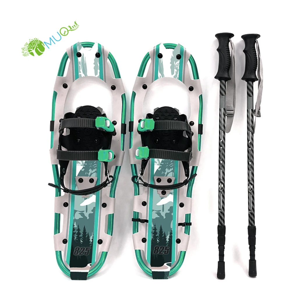 YumuQ OEM/ODM Lightweight Aluminum Frame Snowshoes with Trekking Poles, Fully Adjustable Anti-Slip Snowshoes for Men and Women