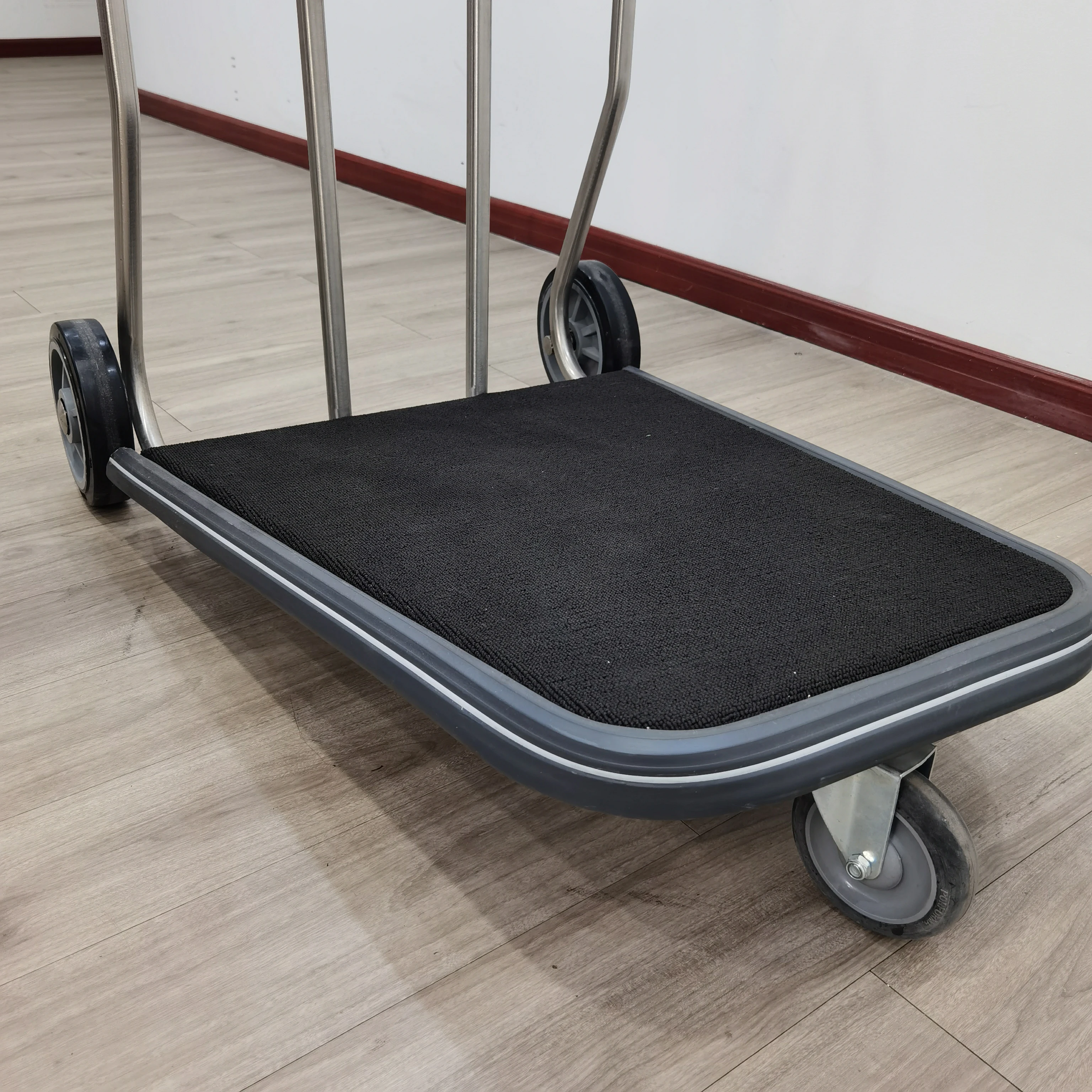 Brushed 304 Stainless Steel Hotel Lobby Bellman Cart Foldable Hand
