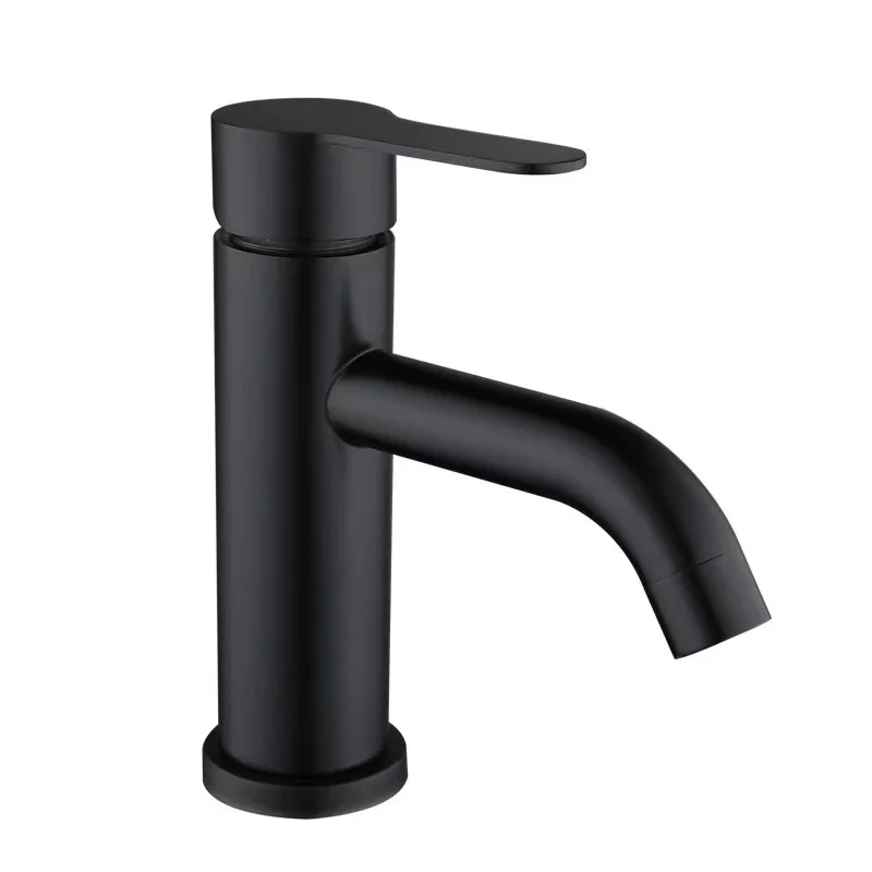 Single Lever Black Stainless Steel Faucet Hot Cold Water Lavatory Sink Tap with Single Hole Mount Wash Basin Mixer for Bathroom