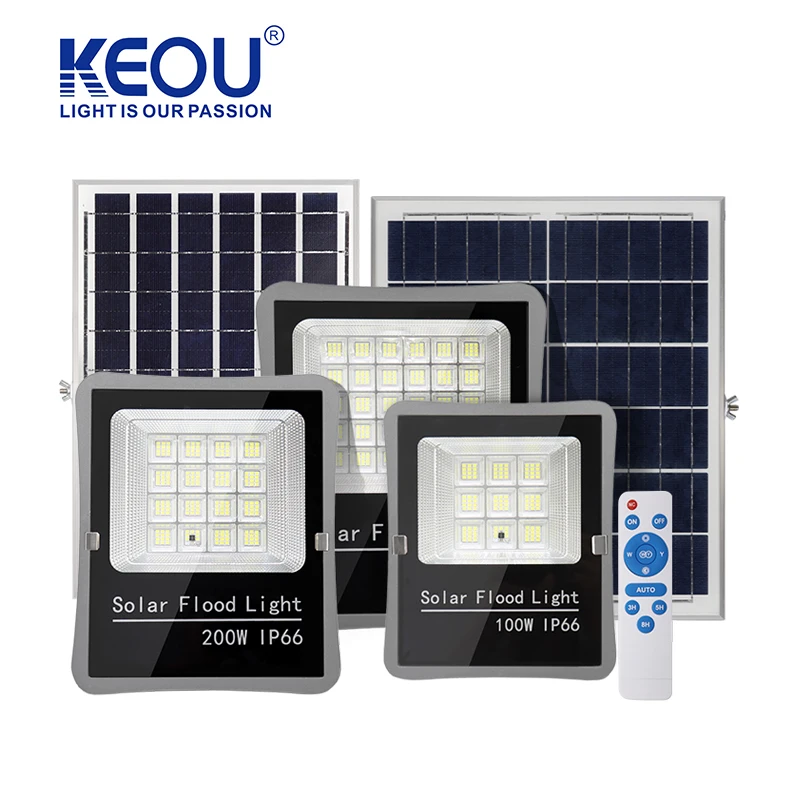 KEOU wholesales Industrial grade thick wire 100W 200W 300W IP66 waterproof solar flood led light