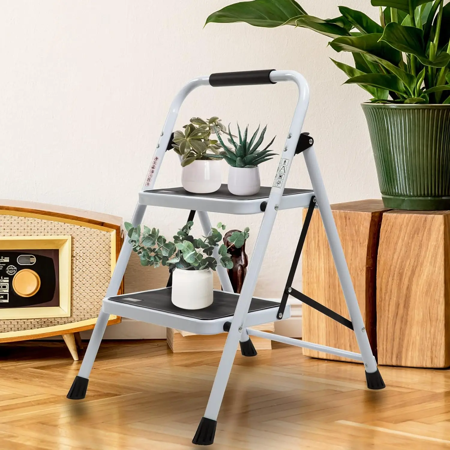 Wholesale Folding 2 Step Stool with Handrails Safety Anti-Slip Step Ladder Aluminum Widen Metal Foldable Ladder