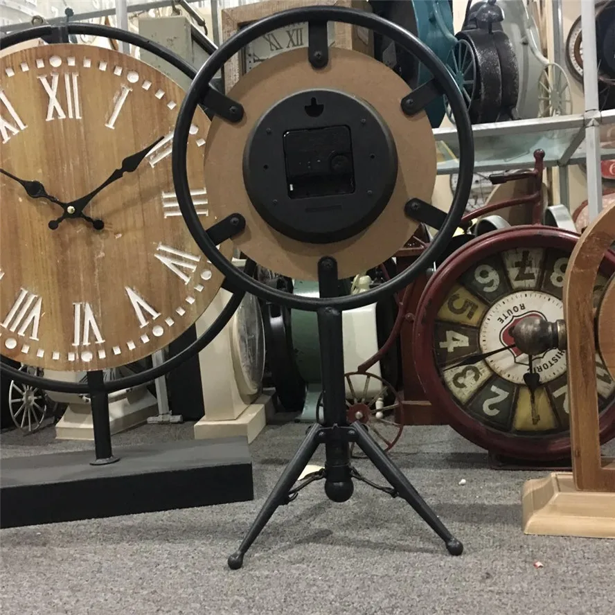 Triangle Metal Stand Modern Wood Table Clock