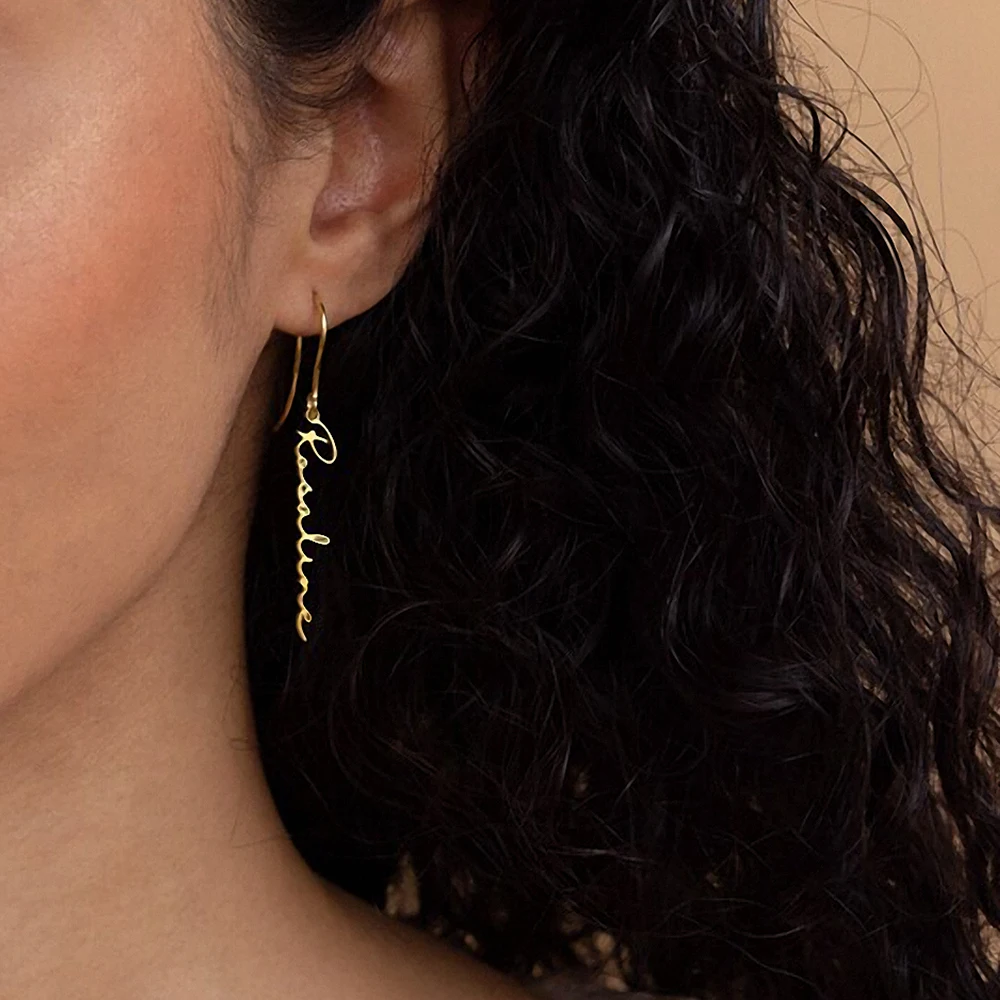 eManco Customized Name Pendant Earrings for Women Gold Color Personalized Letter 316 Stainless Steel Earrings Dropshipping