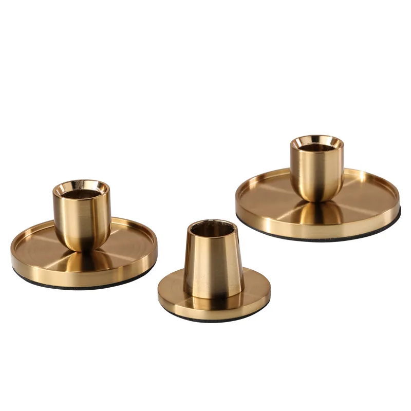 3Pcs Of Set Gold Metal Candle Holder Aluminum Candlestick Holder For Home Decoration