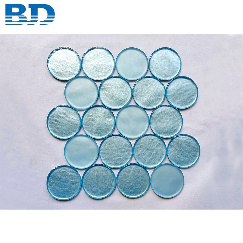 Penny Round Pearl Blue Bathroom Glass Mosaic Tile