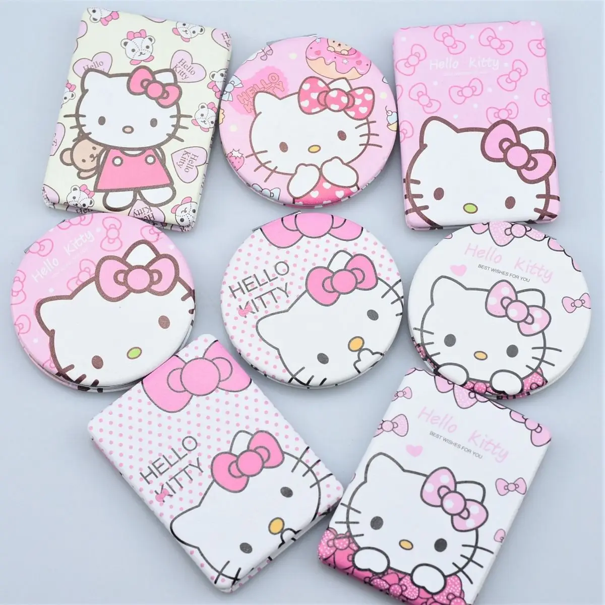 Cheap Kitty Cat Makeup Mirror Rectangle  Round Shape 1X 2X Fold Double Side Cute Travel  KT Mirror Wholesale