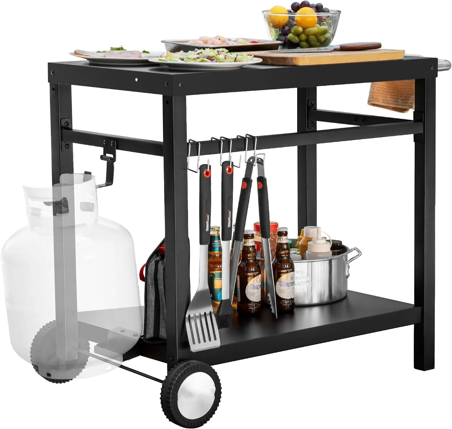 3-Shelf Movable Food Prep and Pizza Oven Table BBQ Grill Cart Home & Outdoor Multifunctional Stainless Steel Table Top Worktable