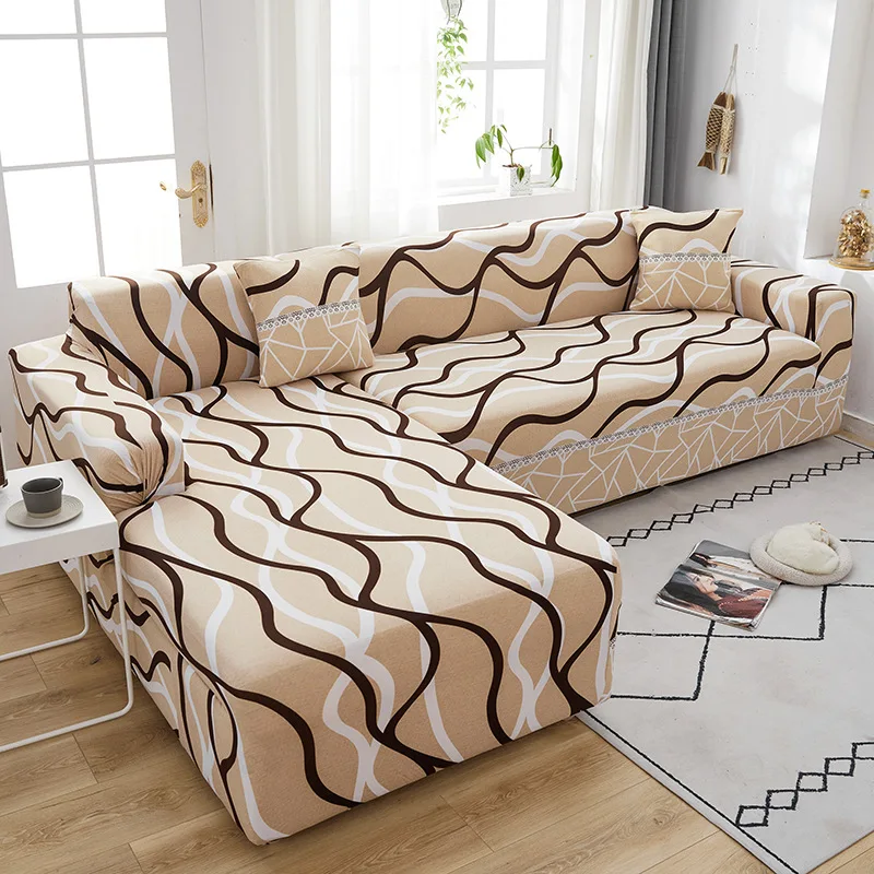 Fashion Splicing Color L Shape 3 4 Seaters Pattern Printing Elastic Stretch Living Room Sofa Seat Cover Set