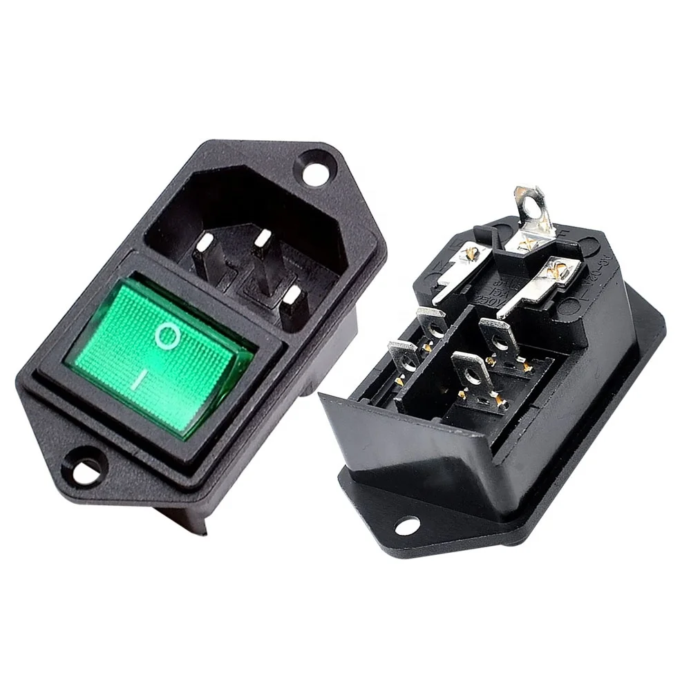 IEC320 C14 AC Power Cord Inlet Socket Receptacle w Red Lighted Rocker Switch