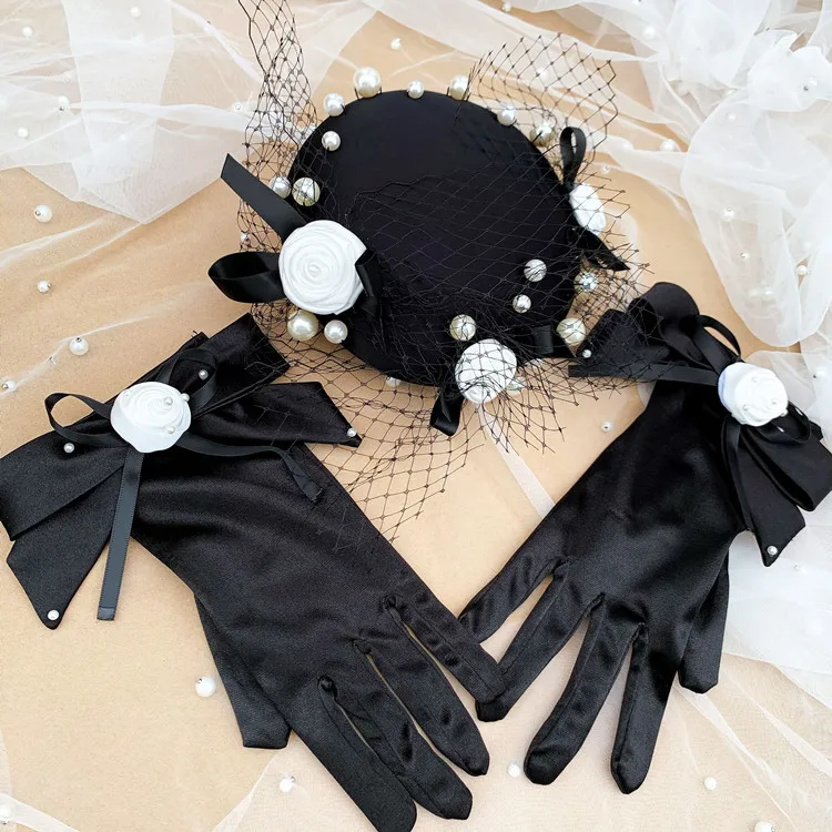New French Style Elegant Fancy Wedding Bride Photo Headdress Hanfu Cheongsam Retro Ladies Black Mesh Small Formaler Hat Women