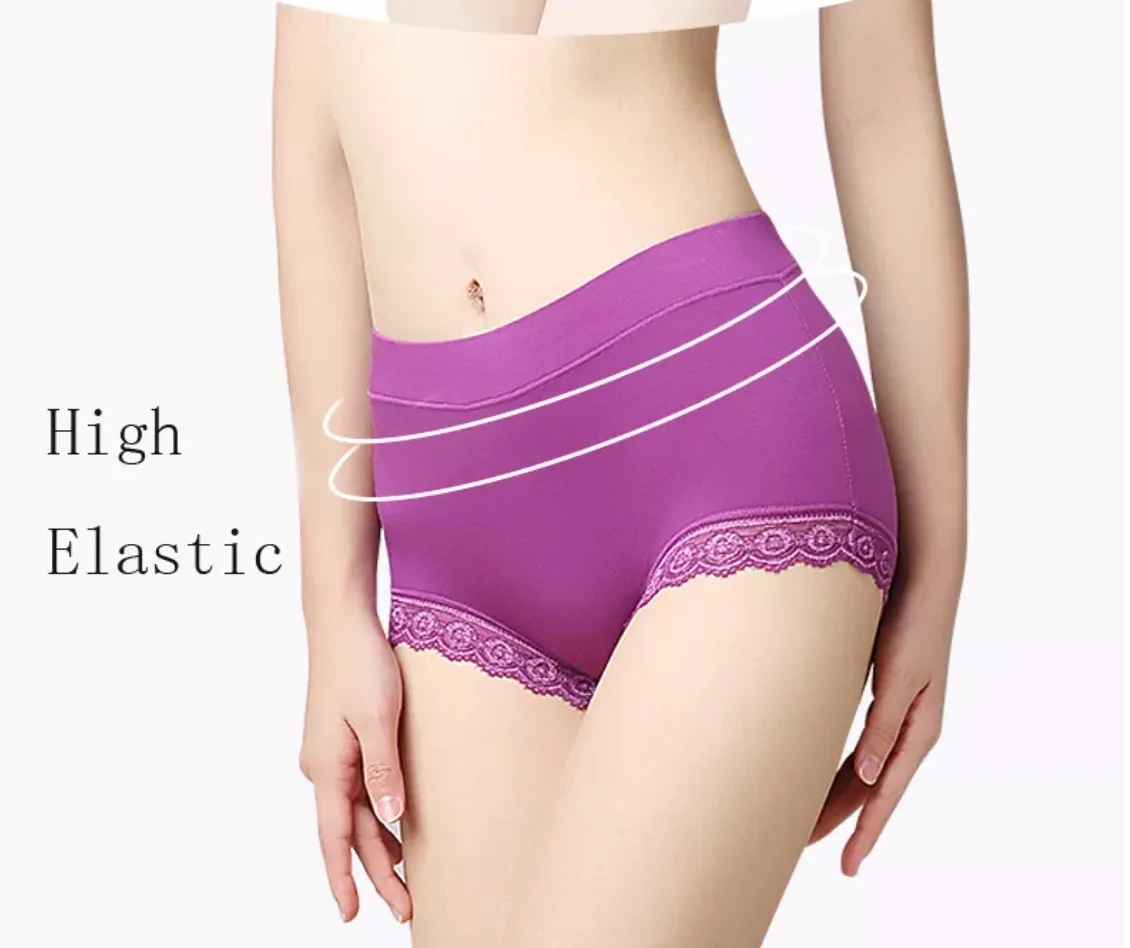 Hot Sale Factory Direct Lace Modal High Waist Panty Underwear Fat Lady Breathable Plus Size Panties for Women