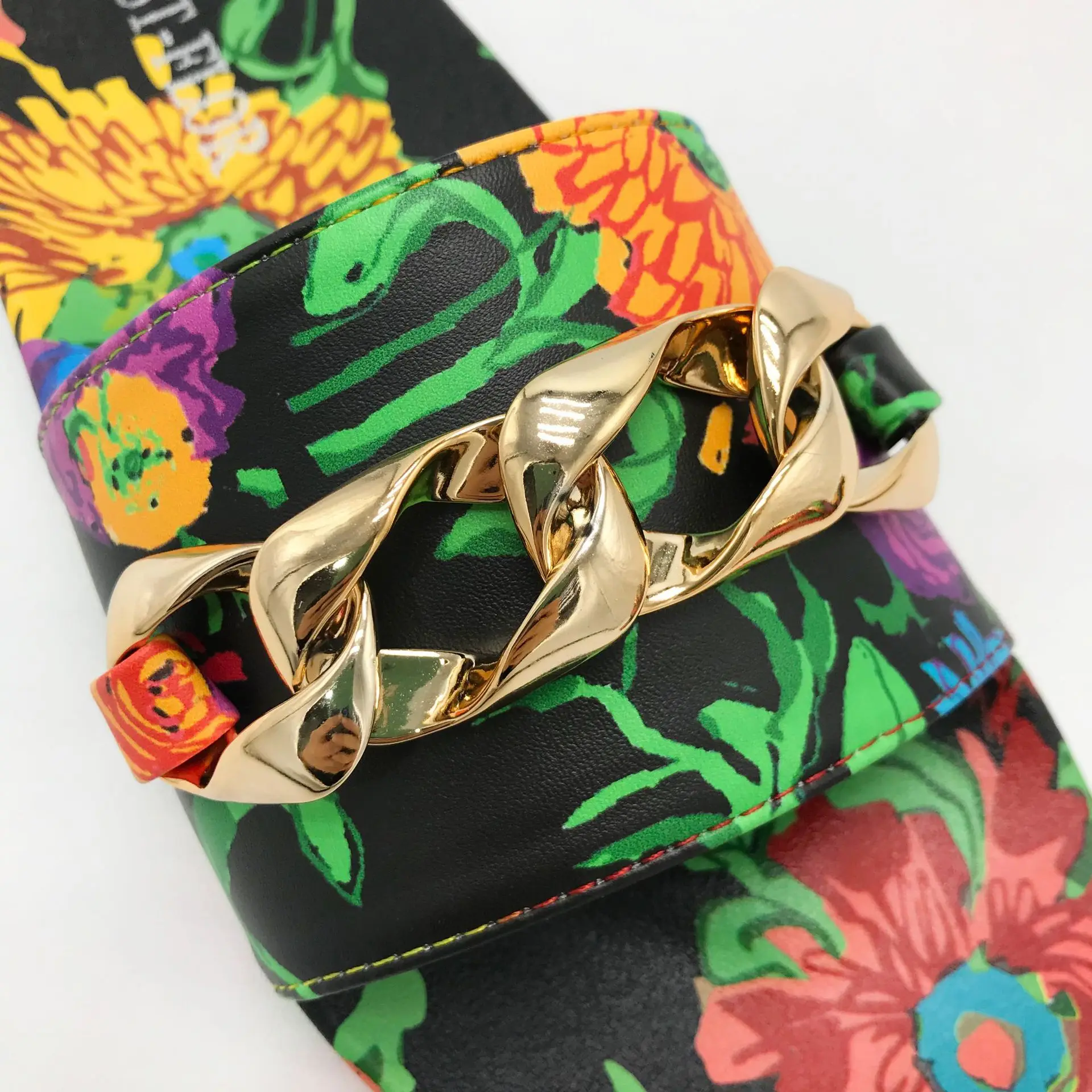 Amazing Comfortable Slippers!! Colorful Flower Patterns Summer Women Slides Chain Soft Floral Design Women Flat Slippers