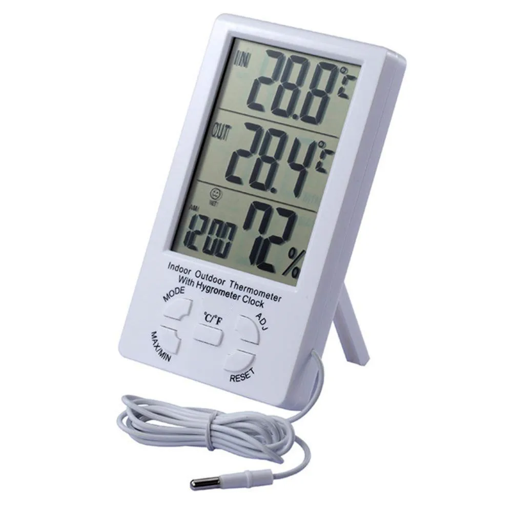 inoutdoor thermo hygrometer large display and clock function